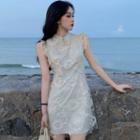 Sleeveless Lace-overlay Qipao Dress