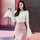 Faux Pearl Slit-sleeve Sweater