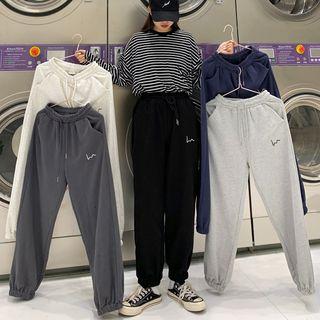 Drawstring Plain Wide-leg Sweatpants