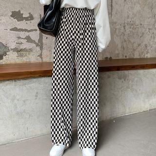 Check Wide-leg Pants Check - Black & White - One Size