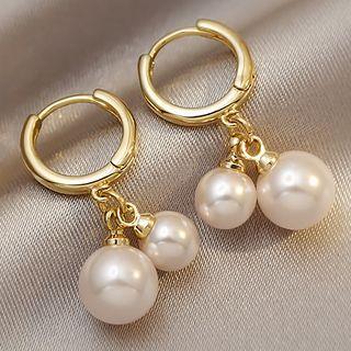 Faux Pearl Dangle Earring E-31 - 1 Pair - Gold - One Size