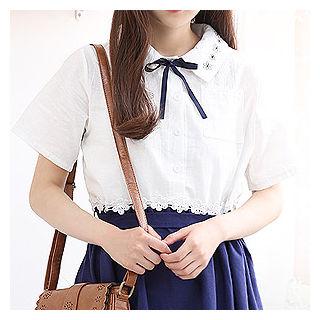 Half-placket Lace-trim Shirtdress