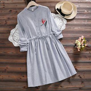 Embroidered Long-sleeve Shirt Dress