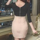 3/4-sleeve Deep V-neck Sheath Mini Dress