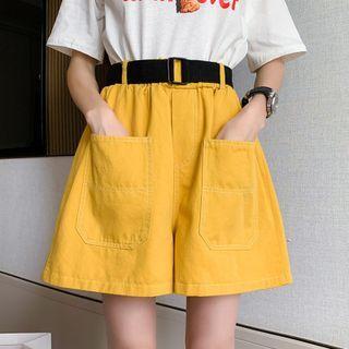 Wide-leg Plain Pocket Shorts
