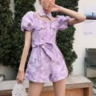 Floral Tie-waist Wide-leg Romper