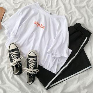 Short-sleeve Lettering T-shirt / Wide-leg Sweatpants