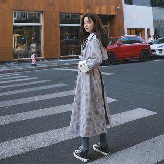 Plaid Long-sleeve Double-breasted Bow-accent Coat