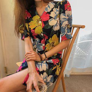 Button-through Floral Sheath Dress