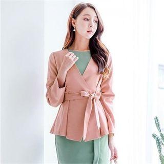 Collarless Tie-waist A-line Blazer