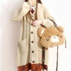 Ear-accent Hooded Cardigan / Furry Bear Crossbody Bag