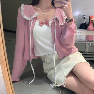 Floral Embroidered Camisole Top / Sailor Collar Cardigan