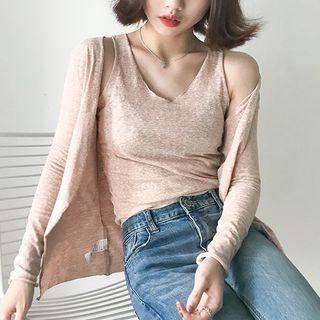 Set: Plain Slim-fit Tank Top + Plain Jacket
