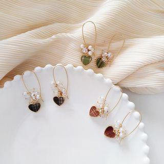 Faux Pearl Fabric Heart Dangle Earring