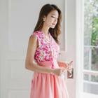 Sleeveless Midi Skirt Hanbok Set (floral / Pink)