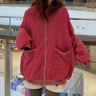 Plain Pocket Zip-up Hoodie