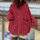 Plain Pocket Zip-up Hoodie
