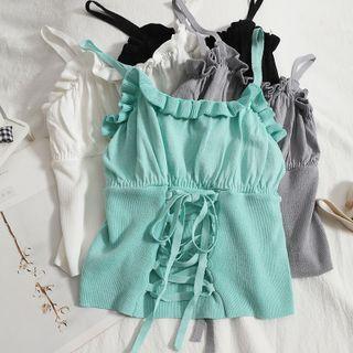 Lace-up Frill Trim Knit Camisole Top