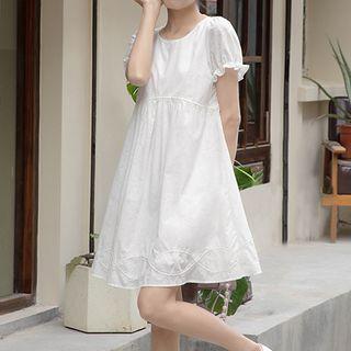 Short Sleeve Embroidered A-line Dress