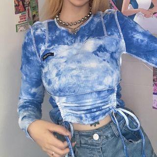 Long-sleeve Tie-dye Drawstring T-shirt