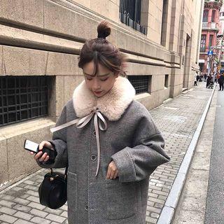 Faux-fur Collar Striped Coat