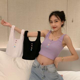 Sweetheart Buttoned Sleeveless Cropped Top