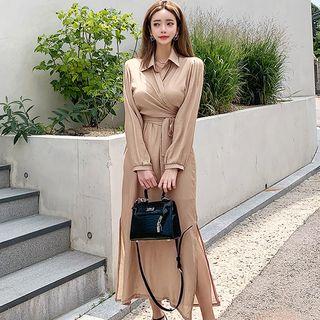 Set: Cropped Wrap Blouse + Spaghetti-strap Midi Dress