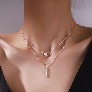 Disc Bar Pendant Layered Alloy Necklace