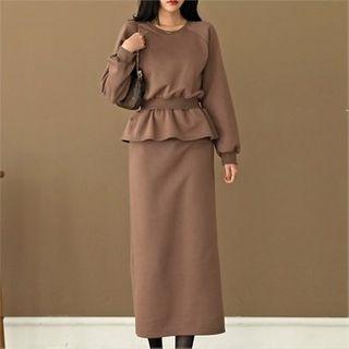 Mock Two-piece Peplum Long Pullover Dress
