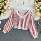 V-neck Striped Long-sleeve Crop Top