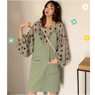 Heart Long-sleeve Top / Strappy A-line Dress