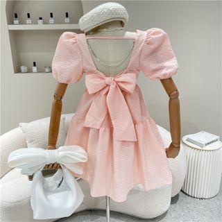 Square-neck Bow-accent Open-back Dress
