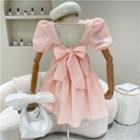Square-neck Bow-accent Open-back Dress