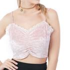 Lace Trim Velvet Cropped Camisole Top