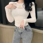 Cut-out Ribbed Long-sleeve T-shirt