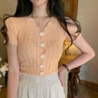 Scallop Edge Short-sleeve Cropped Knit Cardigan