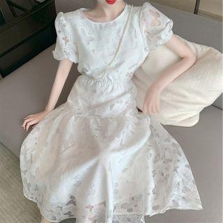 Puff Sleeve Butterfly Open Back A-line Dress