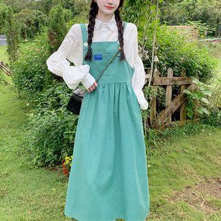 Balloon-sleeve Shirt / Midi Overall Dress