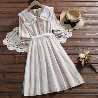 Plaid Mesh Panel A-line Dress