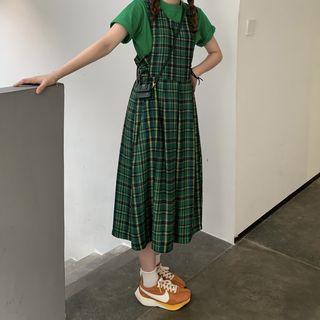 Short-sleeve T-shirt / Plaid A-line Dress