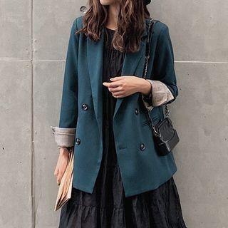 Double-breasted Plaid-panel Blazer