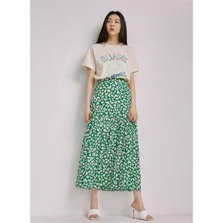 Band-waist Patterned Skirt Navy Blue - One Size