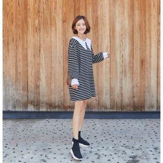 Wide-collar Striped Mini Dress