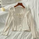 Long-sleeve Bow Detail T-shirt Almond - One Size