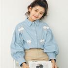 Lantern-sleeve Floral Embroidered Shirt