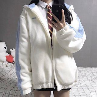 Color Block Hooded Zip Jacket / Plain Shirt