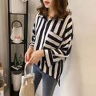Stand-collar Long-sleeved Striped Slim Long Blouse