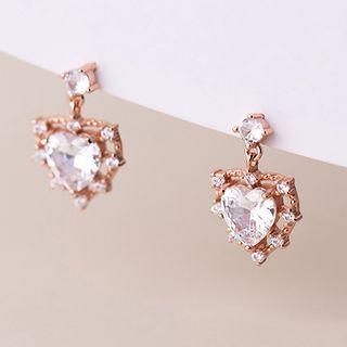 Heart Rhinestone Sterling Silver Dangle Earring 1 Pair - S925 Silver - Silver Rhinestone - Rose Gold - One Size
