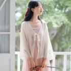 Floral Embroidered Long-sleeve Chiffon Light Jacket