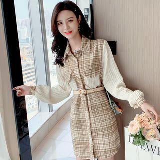 Plaid Mock Two-piece Panel Dress